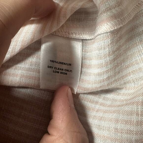 Lafayette 148 NY Alyssa Linen Pinstripe Blouse Baby Pink Large NWT - Picture 10 of 10